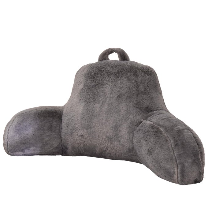 READING PILLOW BED REST PILLOW WITH ARMS RABBIT FUR CUSHION FOR ADULTS TEENS INCLINE REST SITTING UP SLEEPING SNORING PILLOW WITH PREGNANCY LUMBAR BACK SUPPORT STANDARD GREY