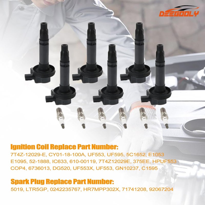 DEEGOOLY 6PCS UF553 Ignition Coils & 5019 Iridium Spark Plugs for Ford Flex, Taurus, Edge, Lincoln MKS, MKT, MKZ, MKX, Mercury Sable - Image 3