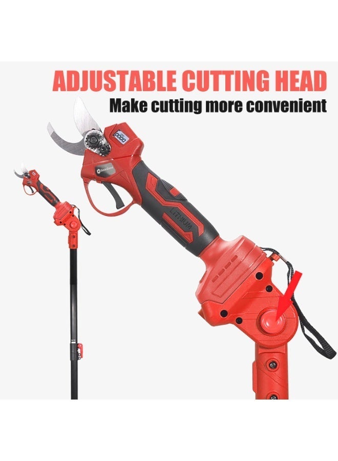 جيرزون مجموعة GearZone 3 في 1: منشار كهربائي طويل ومقص تقليم، منشار بطول 6 بوصات لتقليم الأشجار، مقص لاسلكي، ومنشار كهربائي يعمل بالبطارية مع عمود تمديد وبطاريتين لتقليم الحدائق - أحمر - Image 2