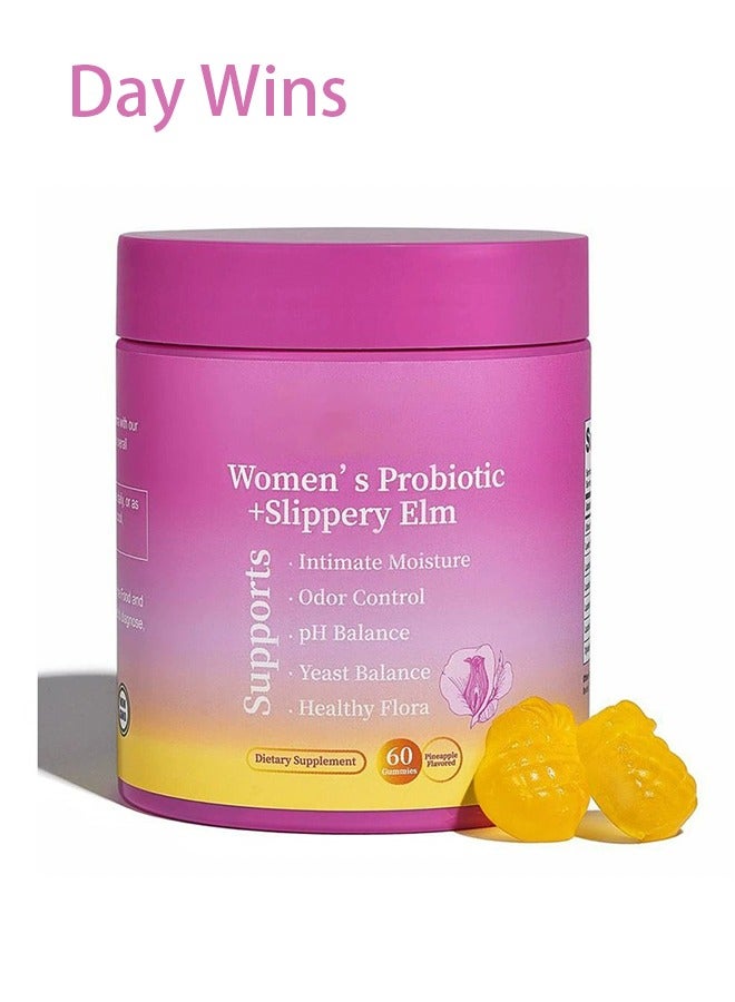 Day Wins Women's Probiotic + Slippery Elm Feminine Probiotics Gummies- All in One Solution with Slippery Elm and Prebiotics&Lactobacillus Probiotic Blend for Women’s pH Balance and Dryness - Hawaiian Pineapple Gummies 60 Count probiotics  women - Image 1
