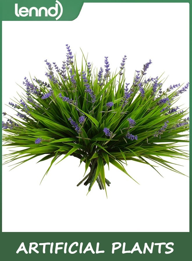 LENND 12 Bundles Artificial Plants Outdoor Fake Monkey Grass with Flowers for Pot UV Resistant Plant Decor for Window Garden Patio Hanging Planter Pathway Front Porch (Grass with Flowers)  - Image 1