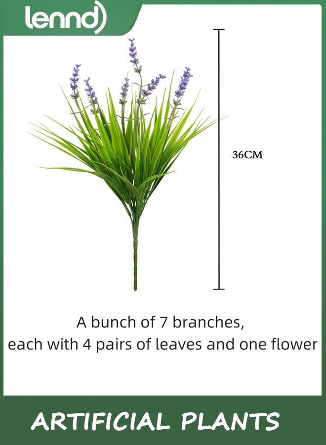 LENND 12 Bundles Artificial Plants Outdoor Fake Monkey Grass with Flowers for Pot UV Resistant Plant Decor for Window Garden Patio Hanging Planter Pathway Front Porch (Grass with Flowers)  - Image 2