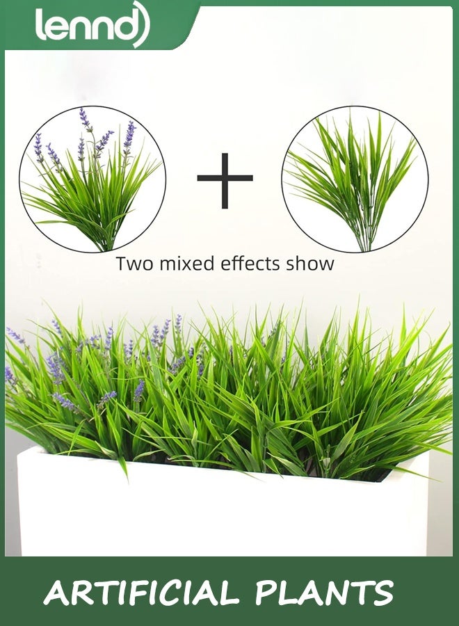LENND 12 Bundles Artificial Plants Outdoor Fake Monkey Grass with Flowers for Pot UV Resistant Plant Decor for Window Garden Patio Hanging Planter Pathway Front Porch (Grass with Flowers)  - Image 5