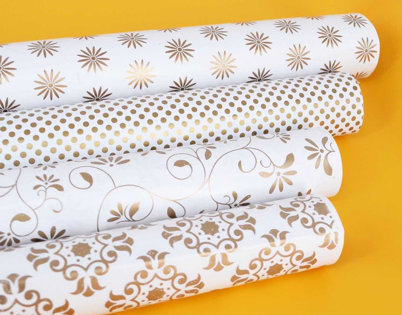 Premsons ورق تغليف هدايا بمواضيع متنوعة من برمسونز® - عبوة من 4، ورق تغليف حرفي بألوان الأبيض والذهبي (قد تختلف الطبعات) - Image 2