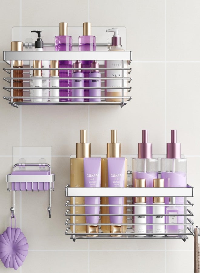 ODesign Shower Caddy 3 Pack SUS304 Stainless Steel-No Drilling-Shower Bathroom Shelves Rack,Rustproof Wall Mounted,Adhesive Shower Shelf Basket Organizer-Silver - Image 1