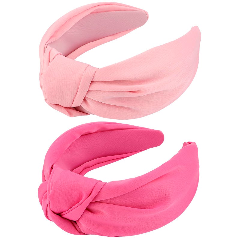 VELSCRUN Headbands 2 Pcs Wide Knotted Hairbands for Women in Pink and Red Satin Hair Accessories for Washing Face Hairbands for Women Hairband Gifts for Women Gilrs - Image 2
