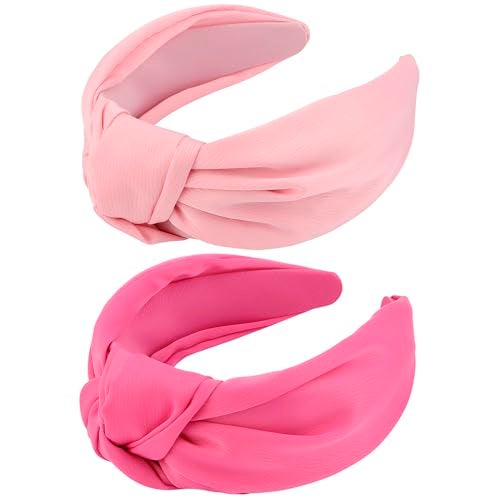 VELSCRUN Headbands 2 Pcs Wide Knotted Hairbands for Women in Pink and Red Satin Hair Accessories for Washing Face Hairbands for Women Hairband Gifts for Women Gilrs - Image 1