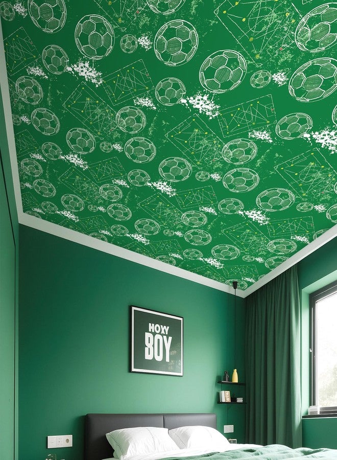 ReWallpaper 17.5in×23ft Green Peel and Stick Wallpaper Adhesive Soccer Field Football Wallpaper Mural Sports Wall Paper for Men Waterproof Green White Sports Wall Decor for Boys Kids Room Bathroom - Image 2