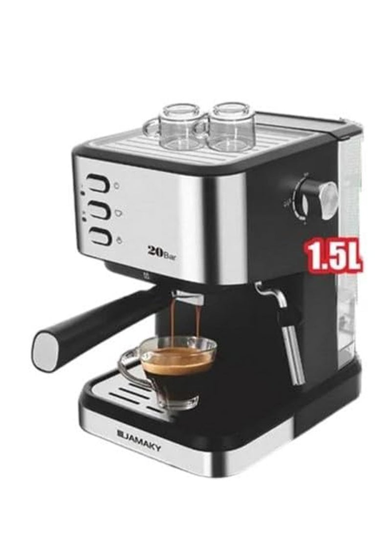 JAMAKY Espresso Coffee Maker with Italian technology , Household 1200W Manual Control Coffee Machine 1.5L Water tank 20 bar water pump - JMK9009  - Image 2
