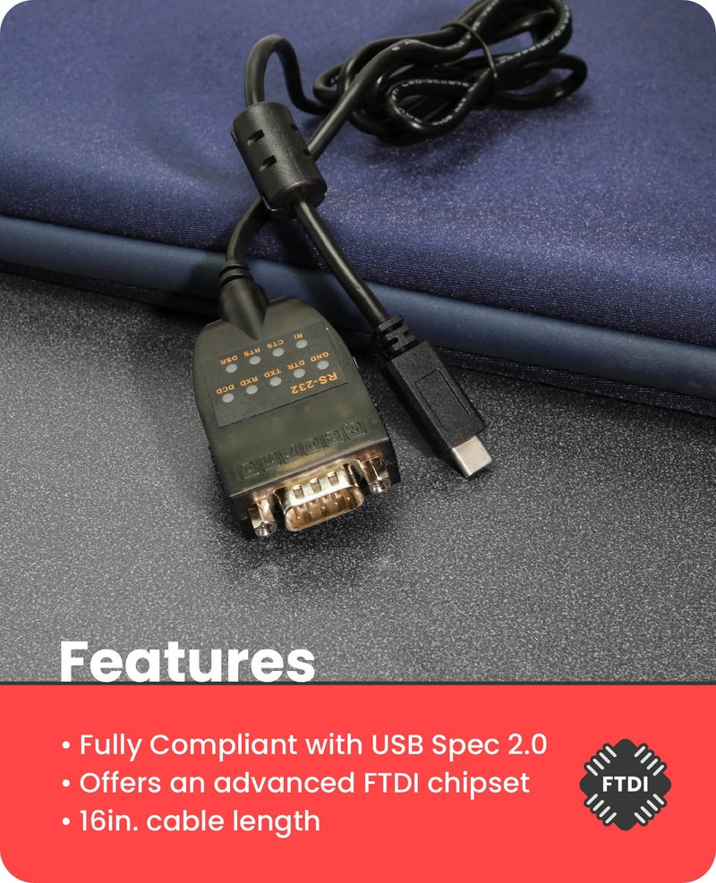 Gearmo USB-C 2.0 to Serial RS-232 Adapter w/LED Indicators - Image 5