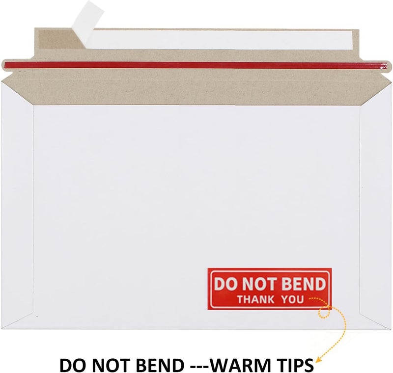 zmybcpack 100 Pack 6.3x9.8 inch Rigid Mailer Self Seal Photo Document Mailers, Stay Flat White Cardboard Shipping Envelopes White Photography Mailers for CD, Photos, Document - Image 3