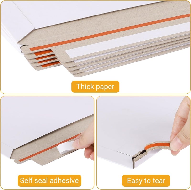 zmybcpack 100 Pack 6.3x9.8 inch Rigid Mailer Self Seal Photo Document Mailers, Stay Flat White Cardboard Shipping Envelopes White Photography Mailers for CD, Photos, Document - Image 4