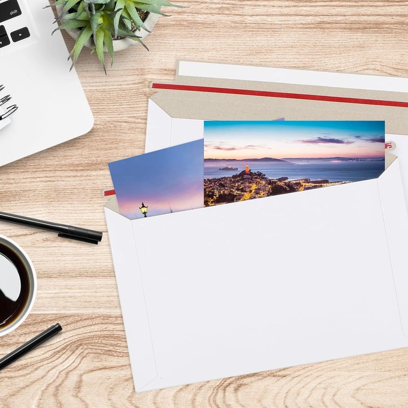 zmybcpack 100 Pack 6.3x9.8 inch Rigid Mailer Self Seal Photo Document Mailers, Stay Flat White Cardboard Shipping Envelopes White Photography Mailers for CD, Photos, Document - Image 5