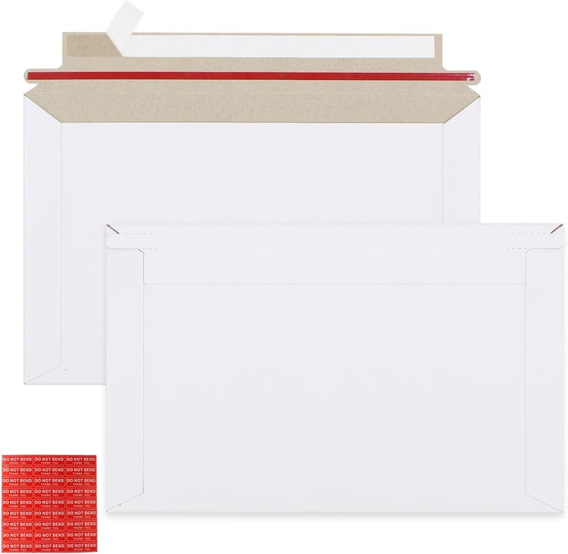 zmybcpack 100 Pack 6.3x9.8 inch Rigid Mailer Self Seal Photo Document Mailers, Stay Flat White Cardboard Shipping Envelopes White Photography Mailers for CD, Photos, Document - Image 1