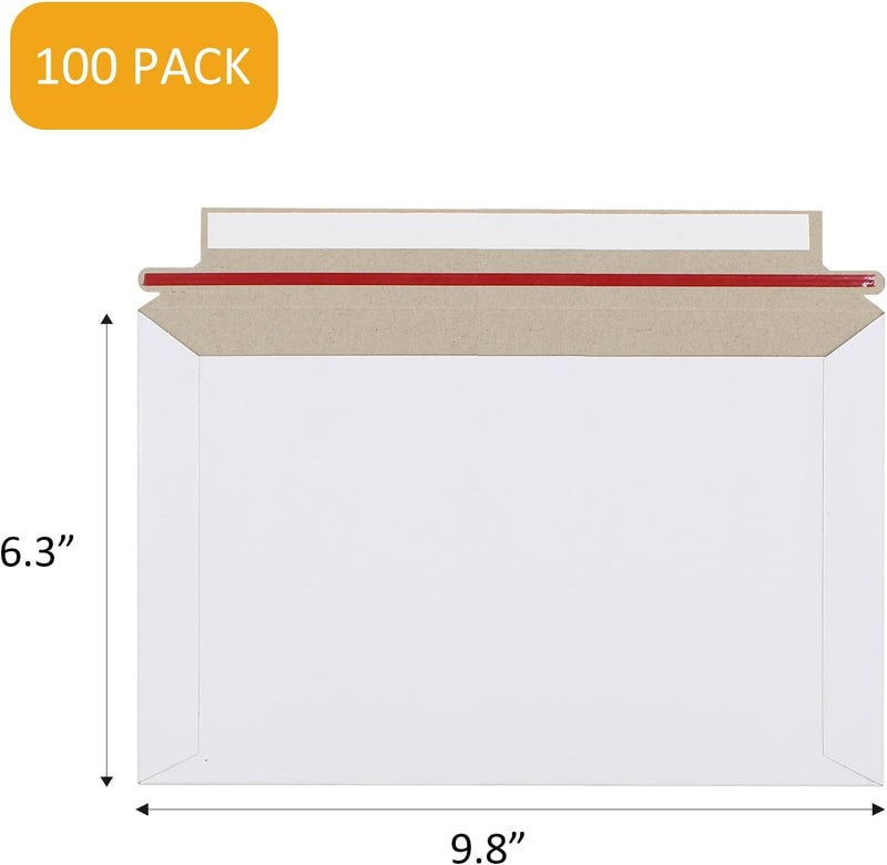 zmybcpack 100 Pack 6.3x9.8 inch Rigid Mailer Self Seal Photo Document Mailers, Stay Flat White Cardboard Shipping Envelopes White Photography Mailers for CD, Photos, Document - Image 2