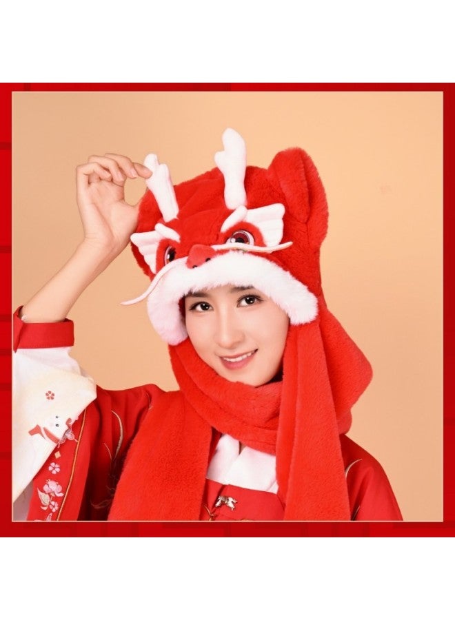 Dragon Year Mascot Dragon Hat Dragon Wallet Dragon Pendant Plush Toy Zodiac Dragon Doll Opening Red Gift-Specifications:Dragon Chenchen Red Hat Three-in-one 13*130  - Image 1