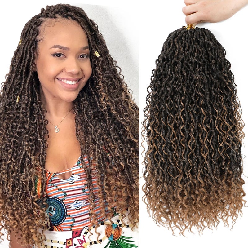 8 Packs Goddess Faux Locs Crochet Hair for Black Women Long Goddess Locs Crochet Hair Boho Style Locs River Hair with Curly Ends 22Inch T27 8Packs