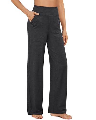 G4Free Yoga Pants with Pockets Wide Leg Pants Woman Straight Leg Sweatpants Stretch Dress Pants High Waisted(Charcoal Heather,M,31") - Image 1