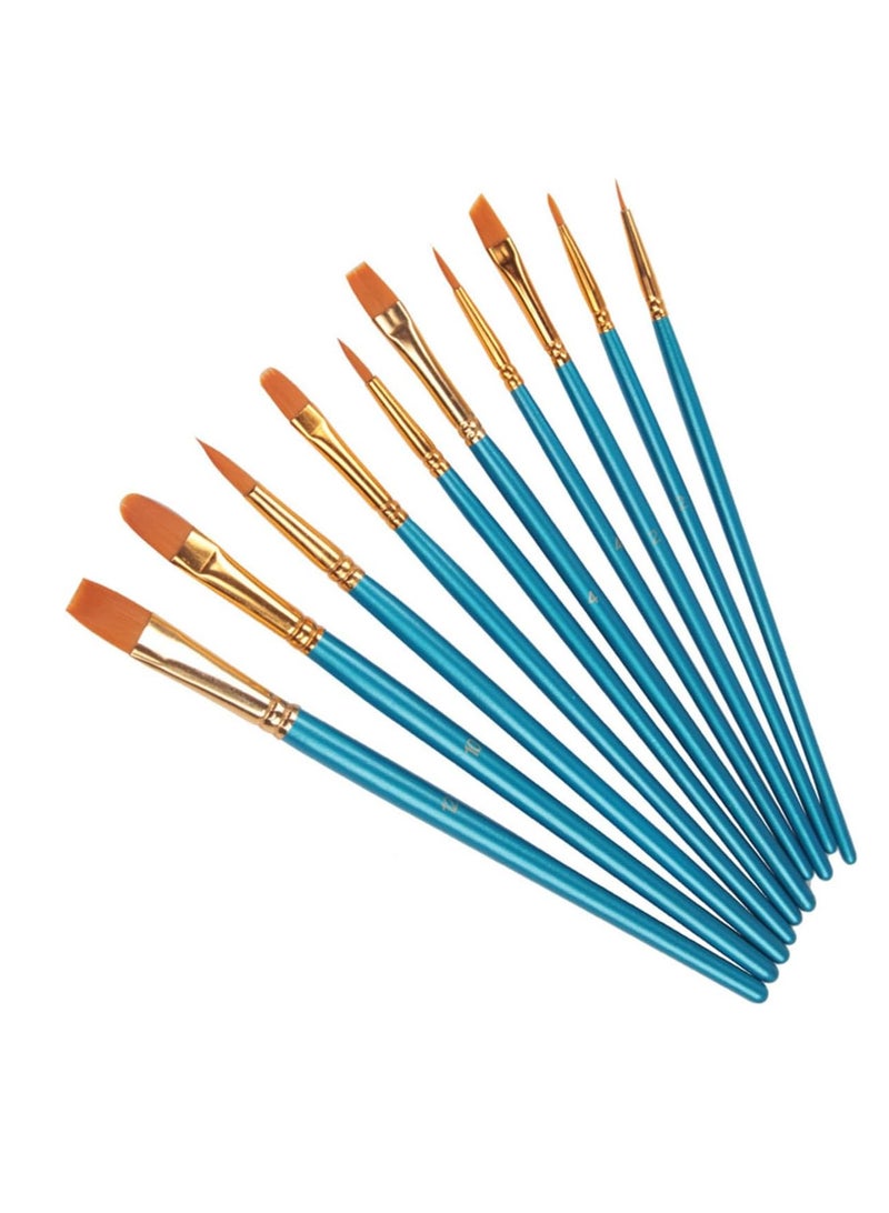 ECVV 10 pcs Artist Paint Brush Set, Soft Nylon Hair Paint Brush, Best For Acrylic Gouache Body Nail Face Rock Art Miniature Detailing & Essential Paint Brushes (BLUE) - Image 1