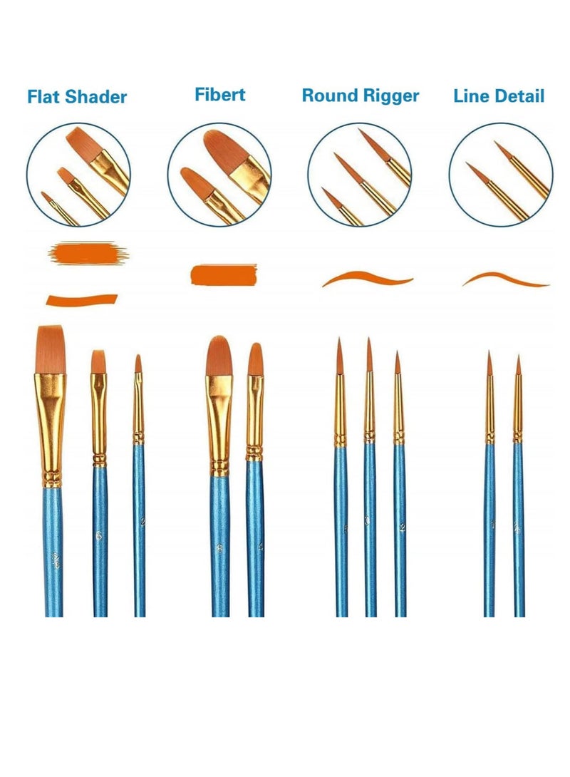 ECVV 10 pcs Artist Paint Brush Set, Soft Nylon Hair Paint Brush, Best For Acrylic Gouache Body Nail Face Rock Art Miniature Detailing & Essential Paint Brushes (BLUE) - Image 2