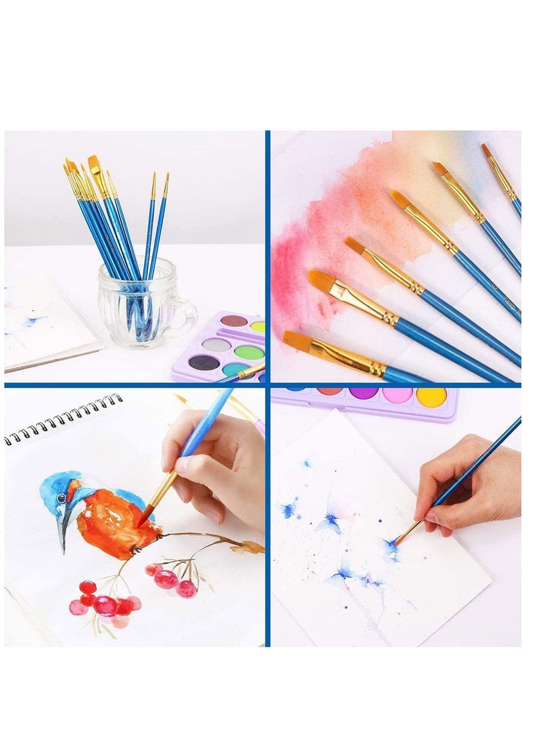 ECVV 10 pcs Artist Paint Brush Set, Soft Nylon Hair Paint Brush, Best For Acrylic Gouache Body Nail Face Rock Art Miniature Detailing & Essential Paint Brushes (BLUE) - Image 4