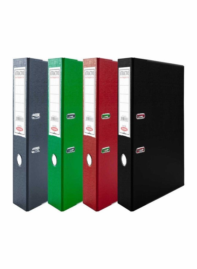 Anupam Attractive Lever File N1-31 x 35 x 8 cm - U Shaped Clip Binder Box - Finger Grip Hole - Metal Edge Protector for Office School Home Supplies Black (Pack of 4) - Image 1