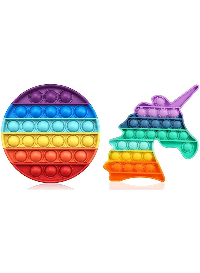 FunBlast FunBlast Round & Unicorn Pop It Fidget Toy, Autism Special Needs Silicone Stress Reliever, Squeeze Sensory Toy - Pack of 2  - Image 1
