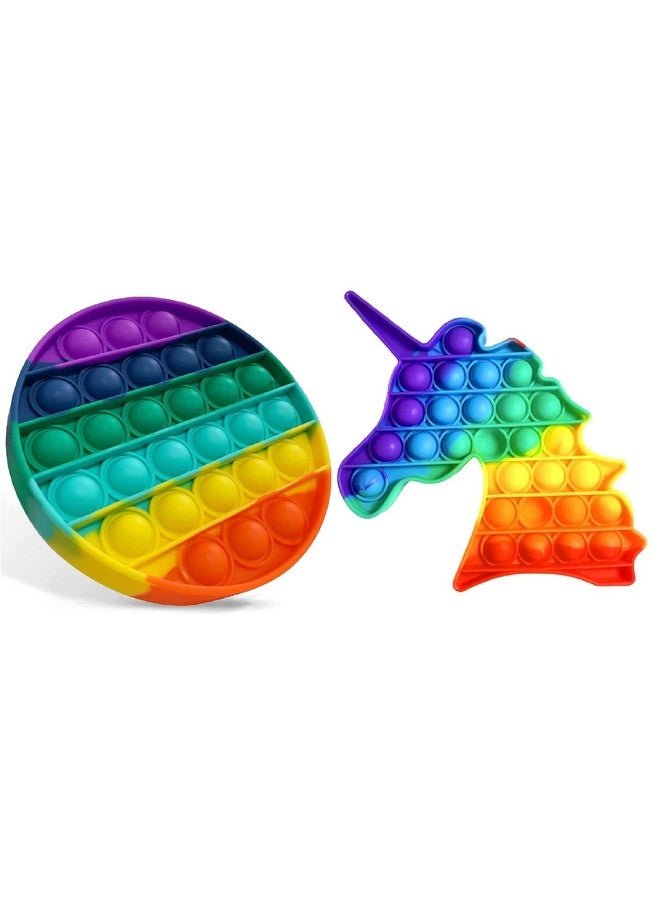 FunBlast FunBlast Round & Unicorn Pop It Fidget Toy, Autism Special Needs Silicone Stress Reliever, Squeeze Sensory Toy - Pack of 2  - Image 2