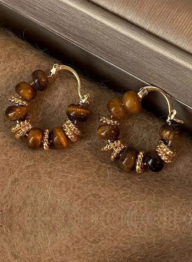 Ready For Chai 3 pairs of retro elegant, gentle and high-end amber bead geometric design Women's earring set suitable for daily parties and dances in all seasons - Image 5