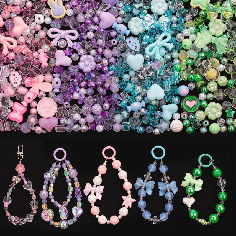 كابسترو مجموعة صنع مجوهرات كاواي أكريليك من 180 إلى 240 قطعة (160 جرامًا) - خرز وقلادات من الراتنج باللون الوردي والأرجواني والأزرق والأخضر للأساور والقلائد وسلاسل المفاتيح والحرف اليدوية - مجموعة حرفية ممتعة للأطفال والكبار - Image 1