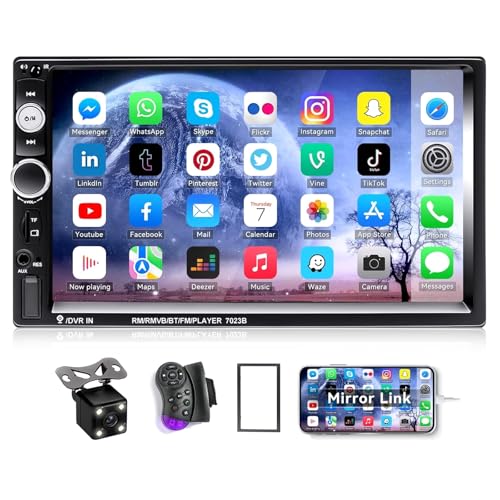 CAMECHO 7" Double Din Car Stereo Audio Bluetooth MP5 Player USB FM Multimedia Radio+ 4 LED Mini Backup Camera with Steering Wheel Remote Support Mobile Phone Synchronization (Used in Android/iOS) - Image 1