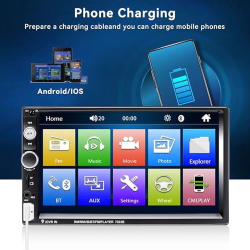 CAMECHO 7" Double Din Car Stereo Audio Bluetooth MP5 Player USB FM Multimedia Radio+ 4 LED Mini Backup Camera with Steering Wheel Remote Support Mobile Phone Synchronization (Used in Android/iOS) - Image 5