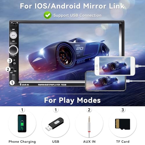 CAMECHO 7" Double Din Car Stereo Audio Bluetooth MP5 Player USB FM Multimedia Radio+ 4 LED Mini Backup Camera with Steering Wheel Remote Support Mobile Phone Synchronization (Used in Android/iOS) - Image 3