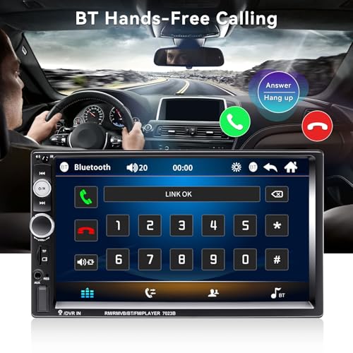 CAMECHO 7" Double Din Car Stereo Audio Bluetooth MP5 Player USB FM Multimedia Radio+ 4 LED Mini Backup Camera with Steering Wheel Remote Support Mobile Phone Synchronization (Used in Android/iOS) - Image 2
