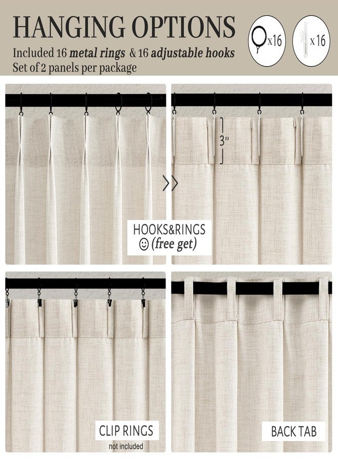 PleatedDrapes ستائر غرفة طعام مُصممة خصيصًا بثنيات مُحكمة، طولها 78 بوصة، طقم من لوحتين، ستارة كتان شبه شفافة بلون كريمي بيج ريفي، تُصفّي الضوء، مناسبة لغرفة الأطفال، ستارة سميكة بلون عاجي، طولها 6.5 قدم - Image 4
