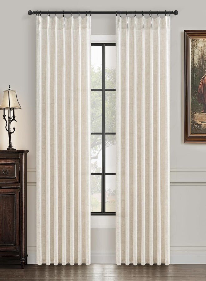 PleatedDrapes ستائر غرفة طعام مُصممة خصيصًا بثنيات مُحكمة، طولها 78 بوصة، طقم من لوحتين، ستارة كتان شبه شفافة بلون كريمي بيج ريفي، تُصفّي الضوء، مناسبة لغرفة الأطفال، ستارة سميكة بلون عاجي، طولها 6.5 قدم - Image 1