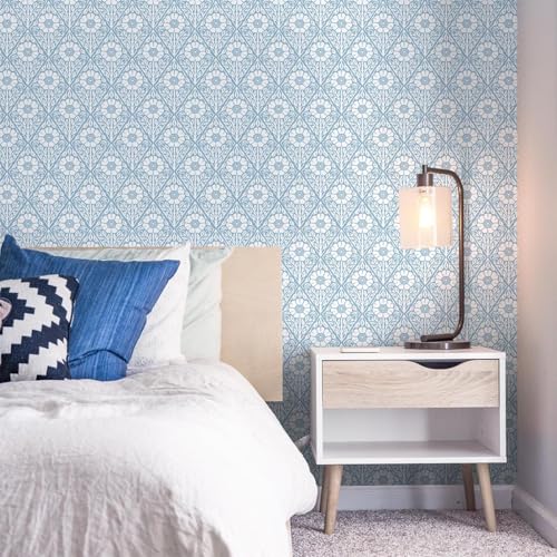 Lativo Blue and White Floral Peel and Stick Wallpaper Modern Boho Contact Paper for Cabinets Drawers Coastal Flower Leaf Self Adhesive Wallpaper Bathroom Bedroom Removable Vinyl Roll 197inL 17.3inW - Image 2