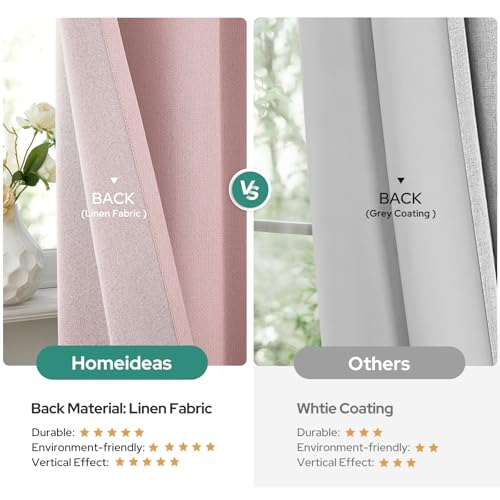 HOMEIDEAS 100% Light Pink Linen Blackout Curtains for Bedroom, 52 x 84 Inch Length 2 Panels Faux Linen Thermal Insulated Darkening Grommet Window Drapes for Living Room,Nursery - Image 5