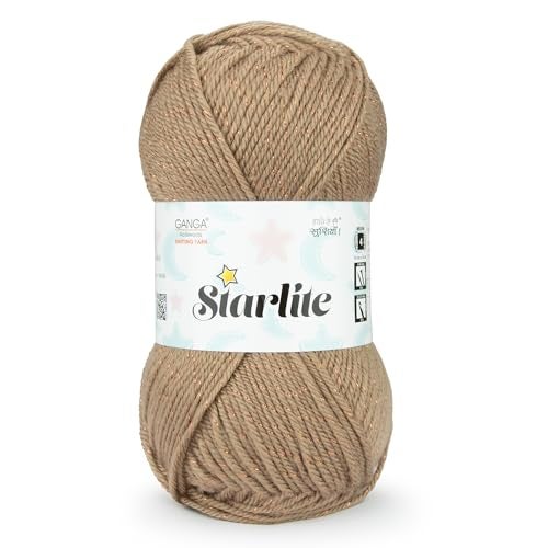 GANGA Acrowools غانجا أكروولز أكريليك ستارلايت، 99% مضاد للتكتل 1% معدن، خيط حياكة يدوي معتمد من أوكوتكس الفئة 1 (Stl015 - بيج)، 100 جرام - Image 1