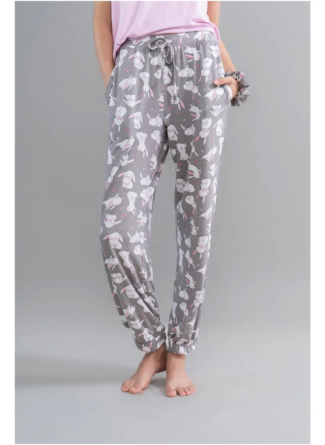 NeceSera Cuddly Bunnies Grey Modal Cuffed Bottoms