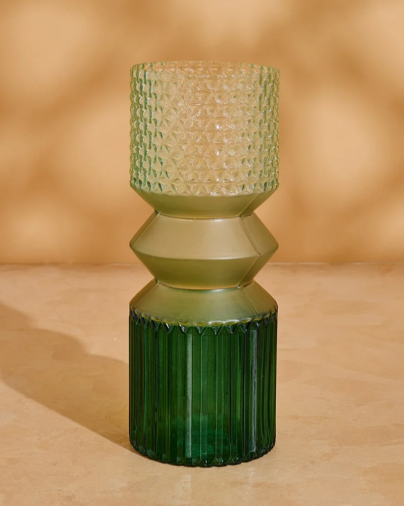 REDTAG Green Patterned Glass Vase Large 29x11cm