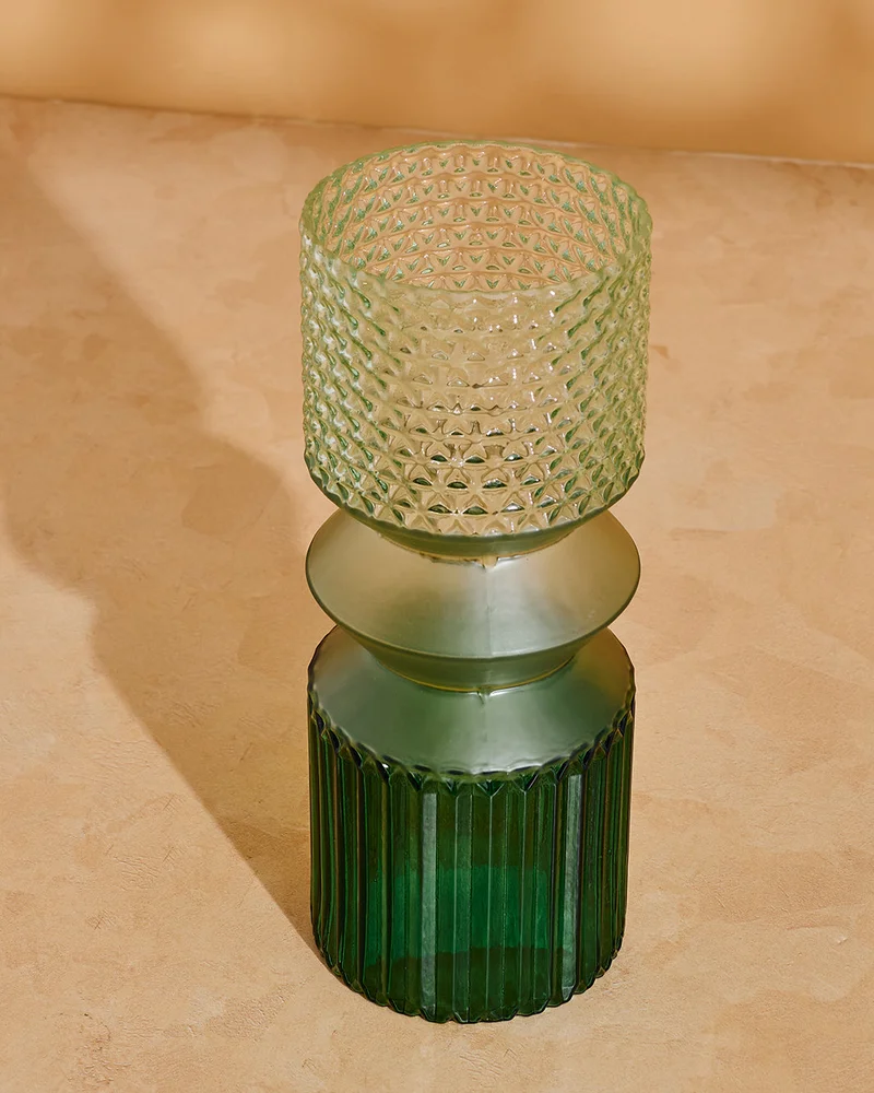 REDTAG Green Patterned Glass Vase Large 29x11cm