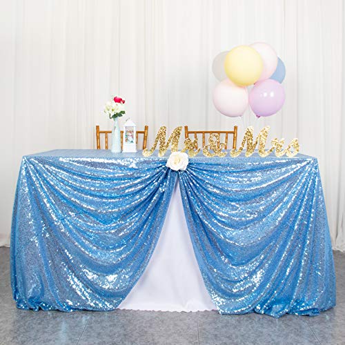 ShiDianYi Sequin Tablecloth Baby Blue 50x72Inch Sequin Table Linens Sky Blue Rectangle Tablecloth for Wedding Decor200111E