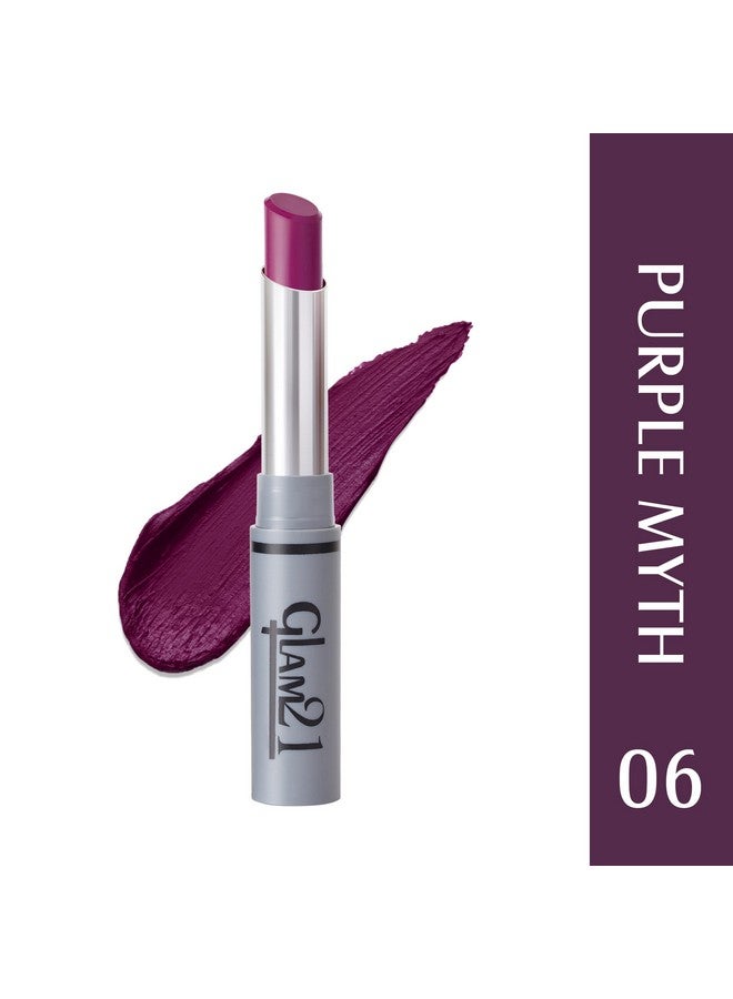 Glam 21 Long Lasting Non-Transfer Lipstick|Creamy Matte Formula | Smudge-Free | HD-Colored lips - 2.8gm|Purple Myth-06 - Image 2
