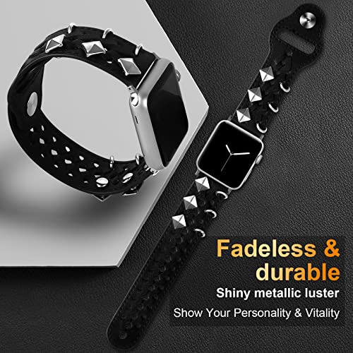 VIQIV Leather Band Compatible with Apple Watch Ultra Band 38mm 41mm 40mm for Women Men Hollowout Woven Rivets Bracelet Designer Wristbands Smartwatch Strap for iWatch Series SE 8 7 6 5 4 3 2 - Image 3