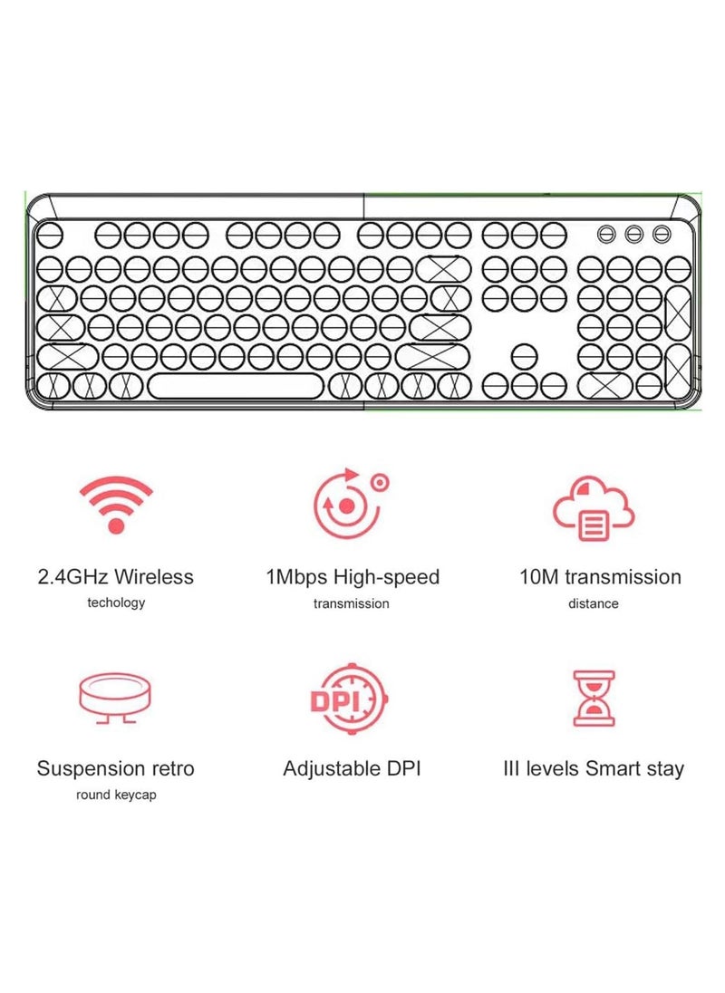 General Wireless keyboard and mouse, colour keyboard and mouse combo, 2.4G keyboard with retro round keycaps, full size typewriter keyboard with numeric keypad  - Image 2