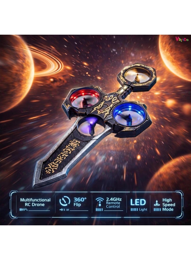 VikriDA Double-Sided Spinning Anime Katana Sword Drone Toy with 1 Powerful Battery, RGB LED Light Spin Sword-Edge Lightsaber for Kids & Adults - Image 2