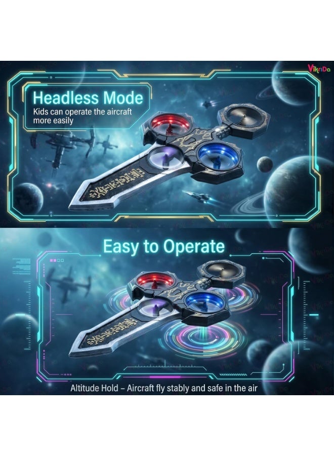 VikriDA Double-Sided Spinning Anime Katana Sword Drone Toy with 1 Powerful Battery, RGB LED Light Spin Sword-Edge Lightsaber for Kids & Adults - Image 3