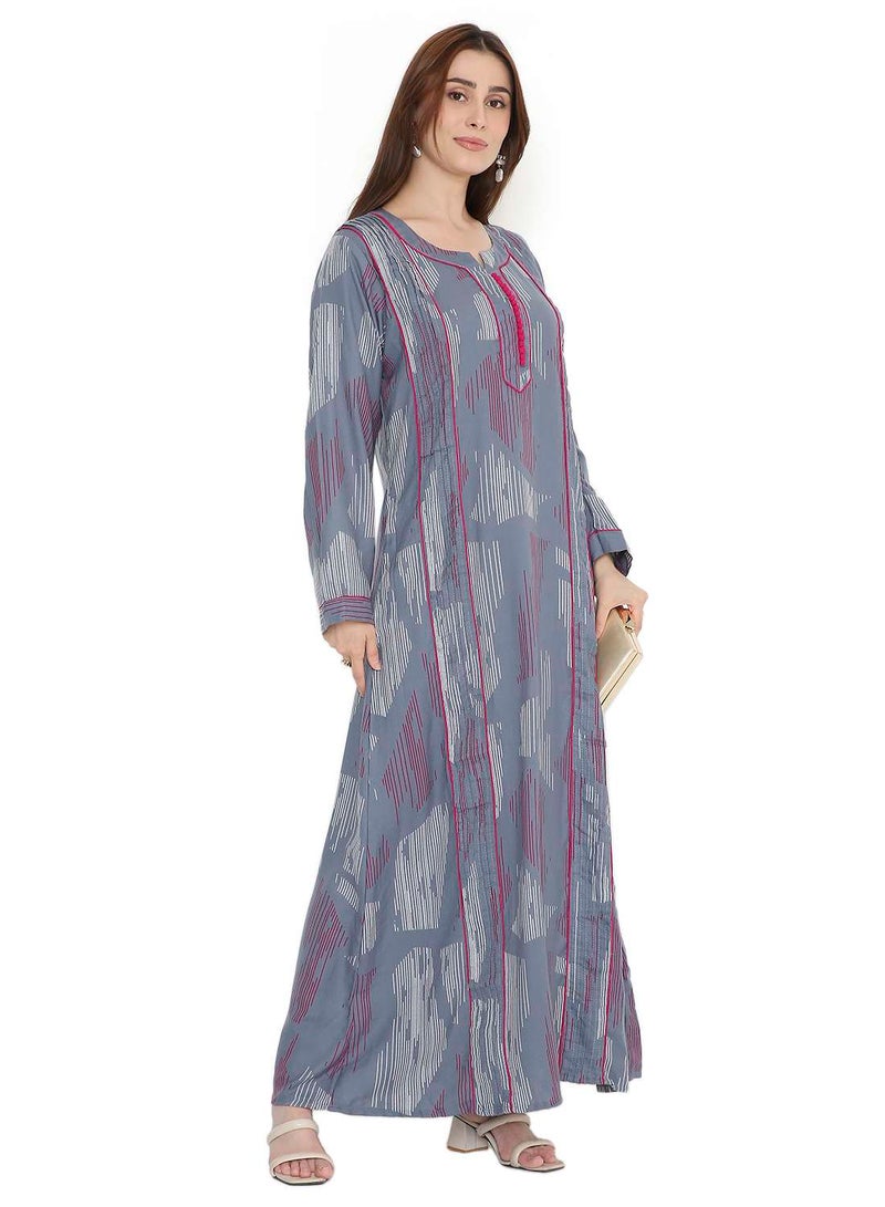 هانا آند سارا جلابية عربية متعددة الألوان بطبعة تجريدية من هنا وسارة للنساء - Image 4