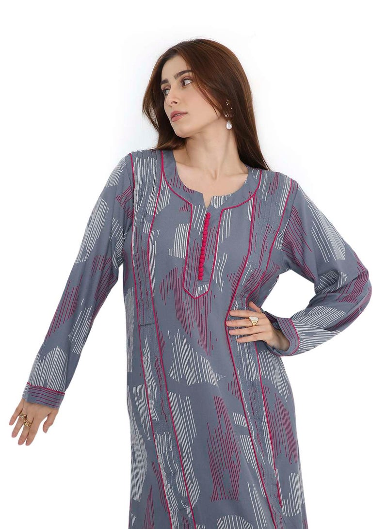 هانا آند سارا جلابية عربية متعددة الألوان بطبعة تجريدية من هنا وسارة للنساء - Image 3